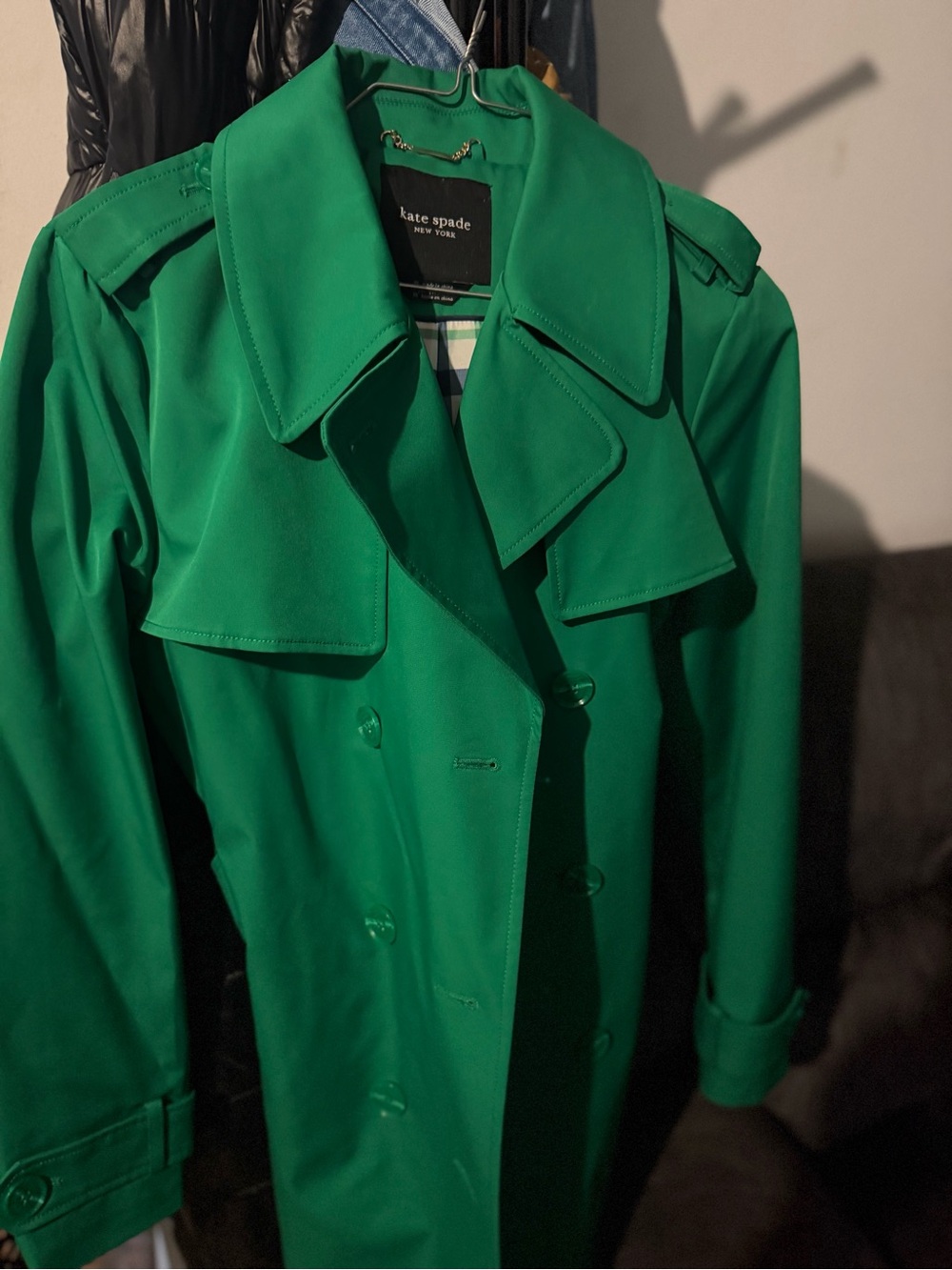 kate spade Kelly Green Double-Breasted Trench Coat
